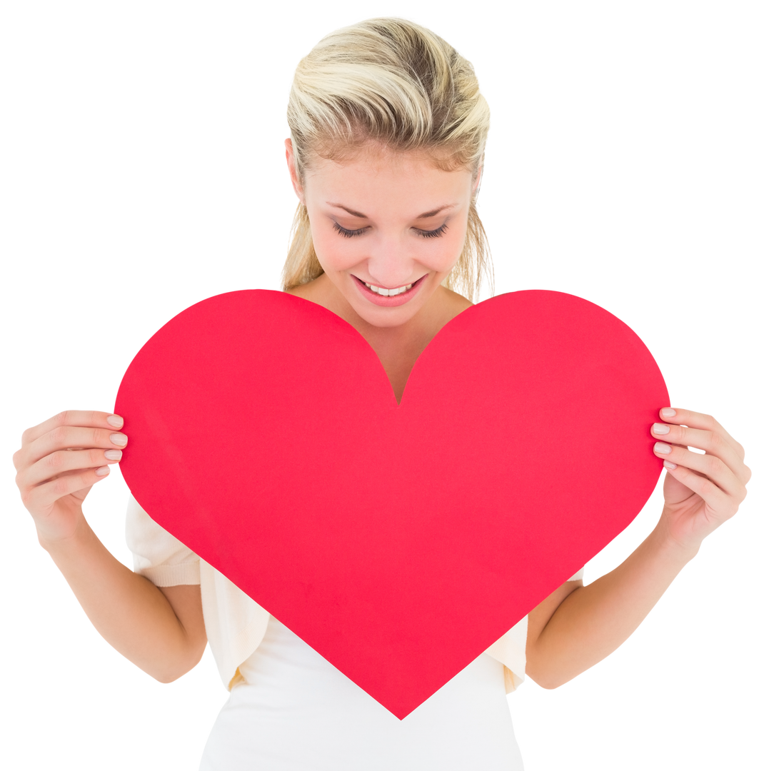 Smiling Blonde Woman Holding Large Red Heart Cutout, Transparent Background - Download Free Stock Images Pikwizard.com