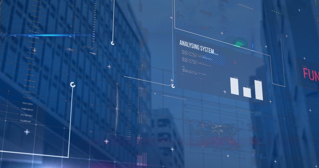 Digital Data Processing Overlaying Urban Cityscape