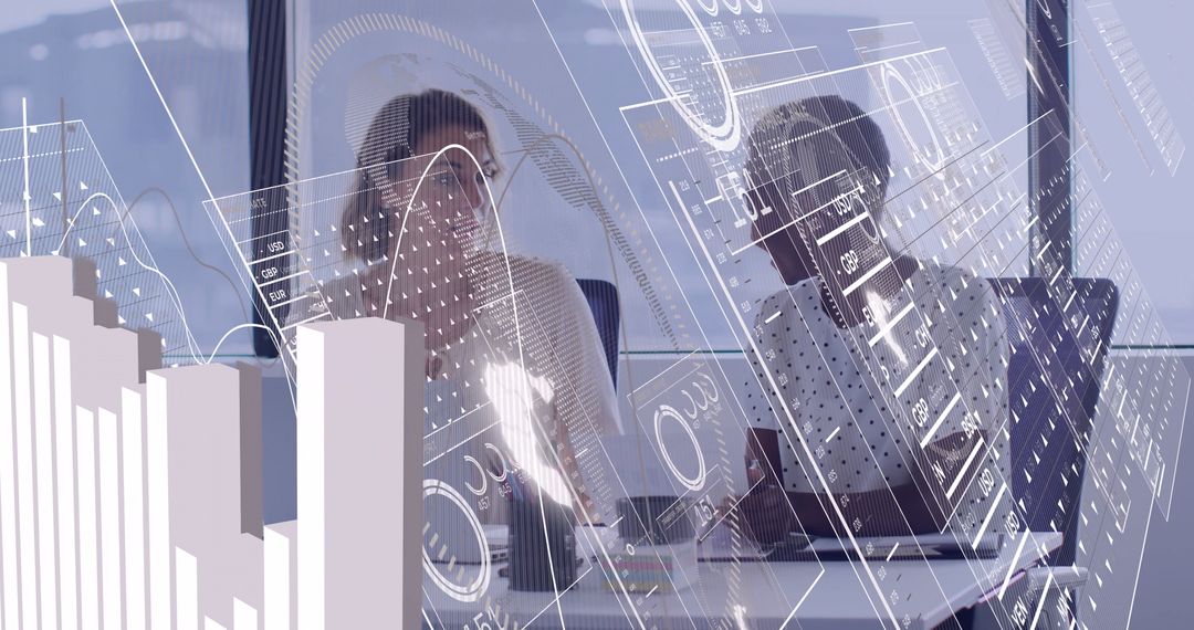 Business Analysts Discussing Digital Data Projections in Office Setting