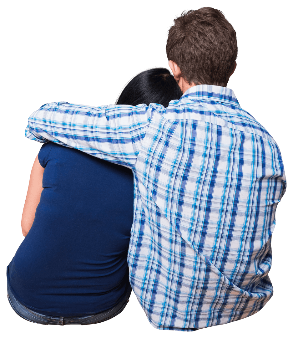 Couple Sitting Back View Embracing Transparent Background