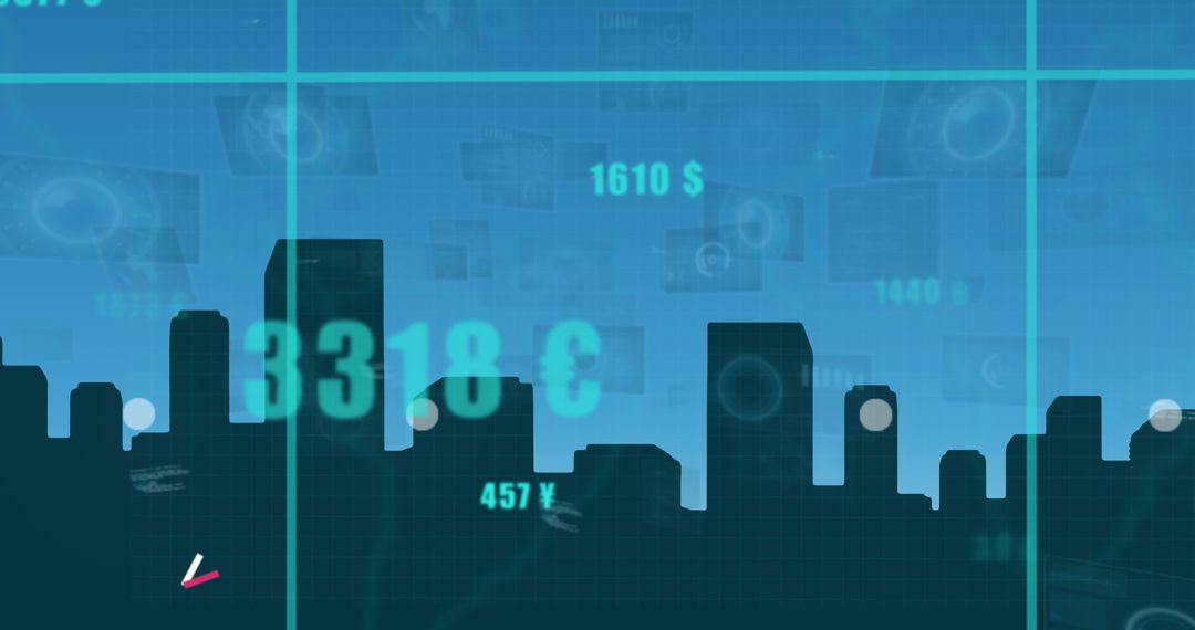 Dynamic Data Processing Concept in Futuristic City Skyline