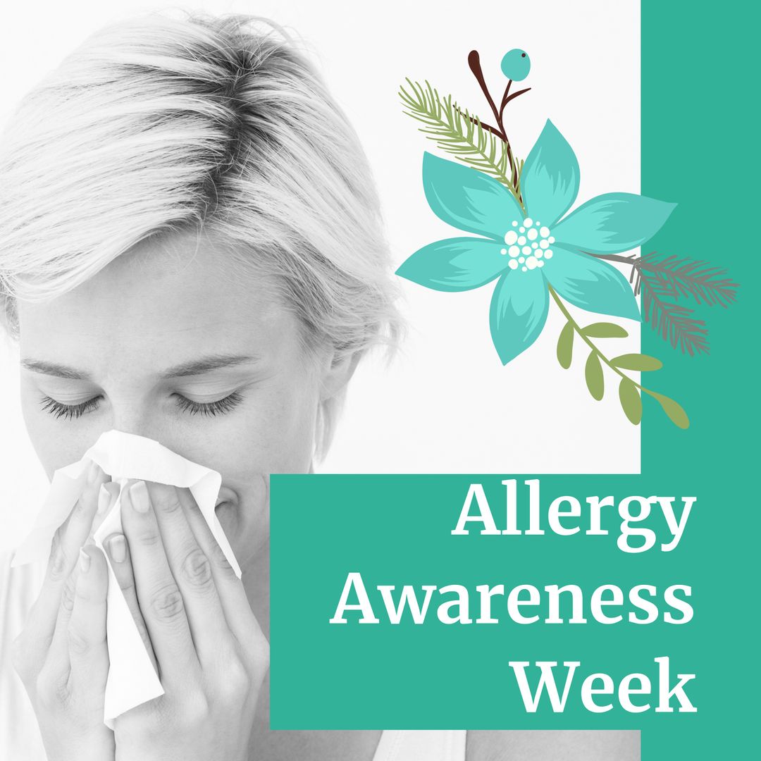 Allergy Awareness Week Campaign Concept with Woman Blowing Nose - Download Free Stock Templates Pikwizard.com