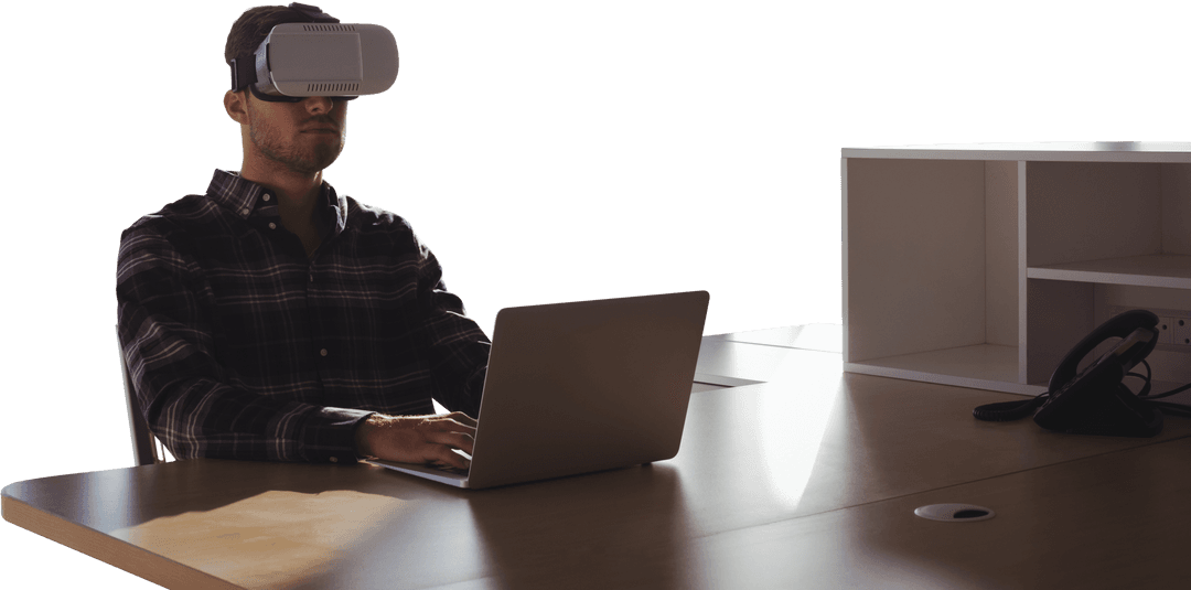 Businessman Experiencing Virtual Reality from Transparent Reality Glasses