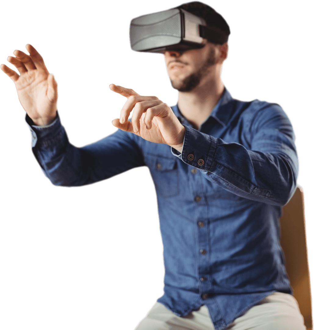Man Engaged in Virtual Reality Experience with VR Headset