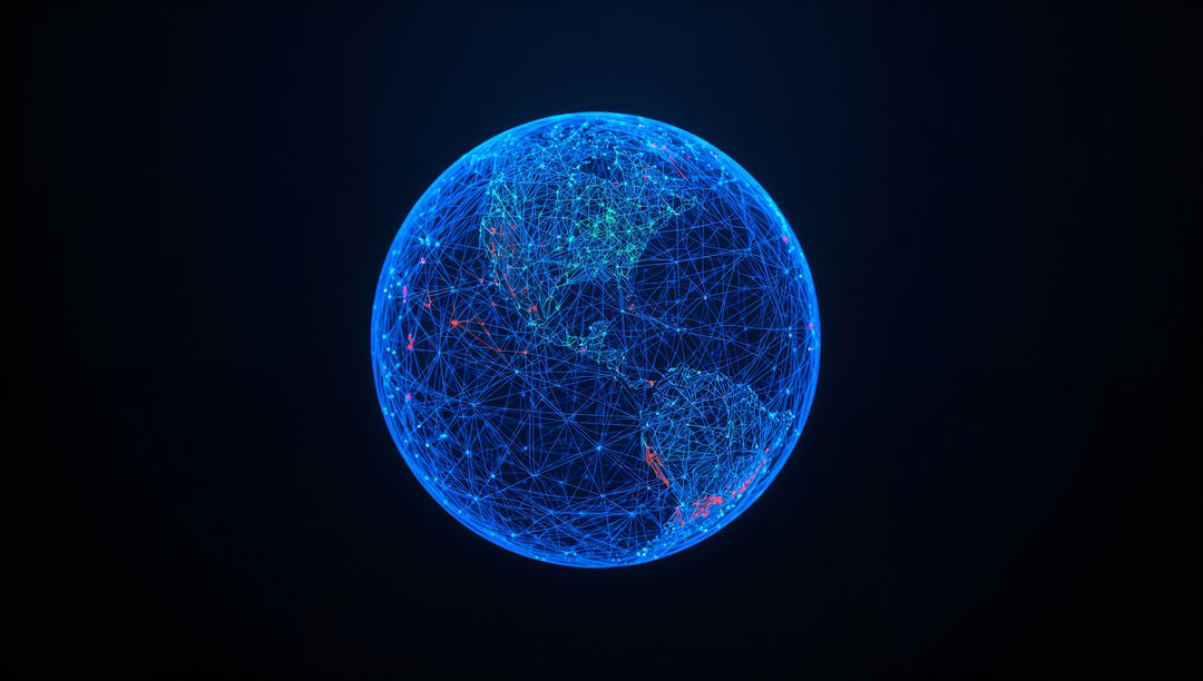 Holographic Globe Visualizing Neon Global Network, Data Hotspots and Connected Nodes