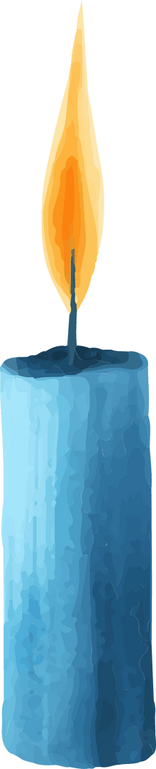 Glowing Blue Wax Candle with Flame on Transparent Background