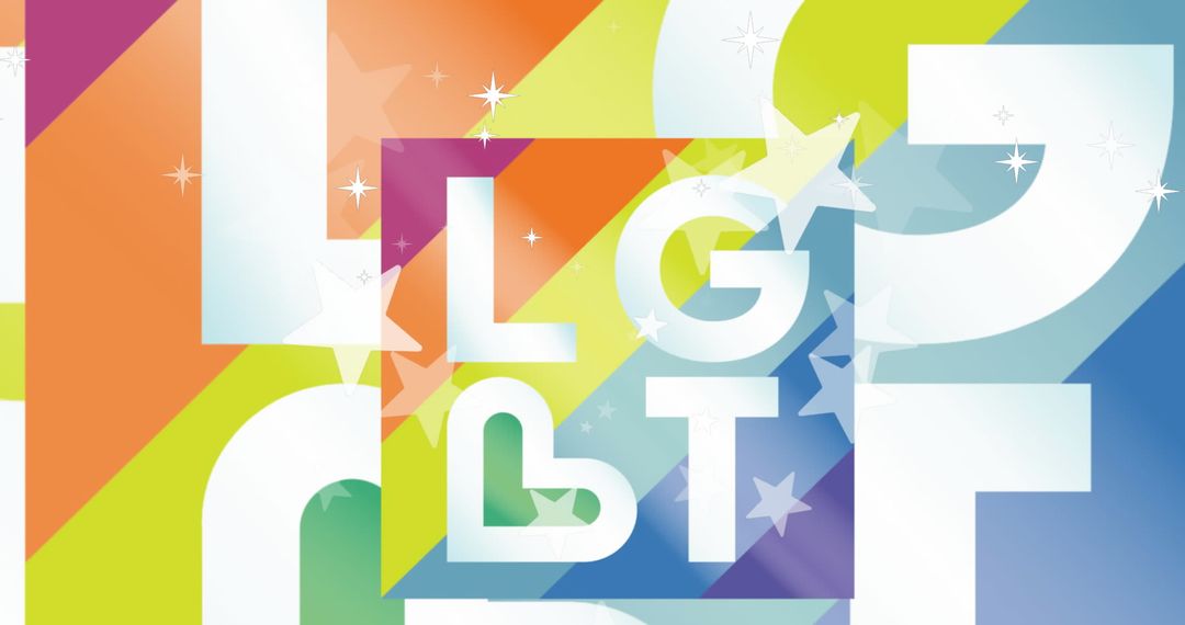 LGBT Text on Colorful Stripes with Stars