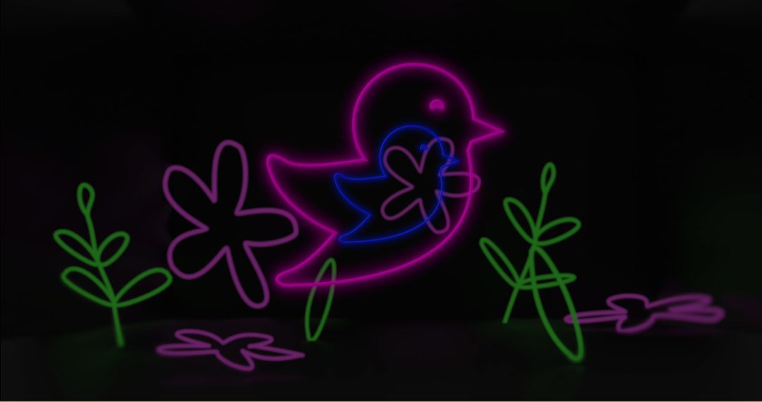 Colorful Neon Bird and Flower Illustration Adds Playful Ambiance - Free Images, Stock Photos and Pictures on Pikwizard.com