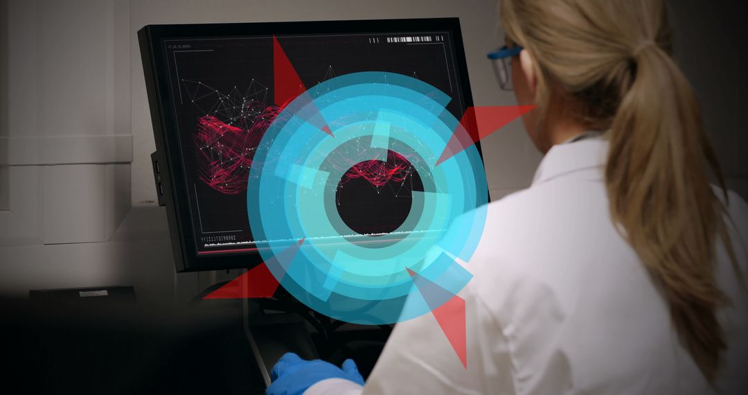 Female Scientist Analyzing Data with Digital Interface