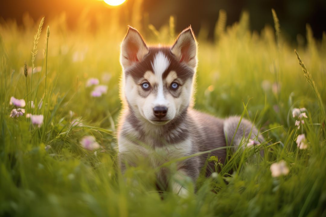 Portrait of cute siberian husky puppy in meadow, created using generative ai technology - Free Images, Stock Photos and Pictures on Pikwizard.com