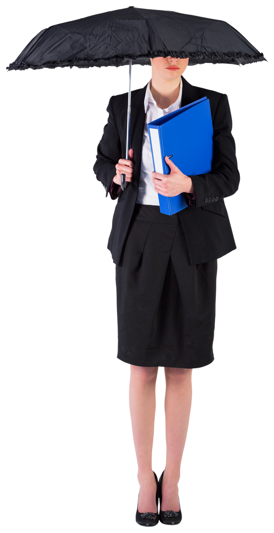 Transparent image of businesswoman holding black umbrella and blue folder - Download Free Stock Images Pikwizard.com