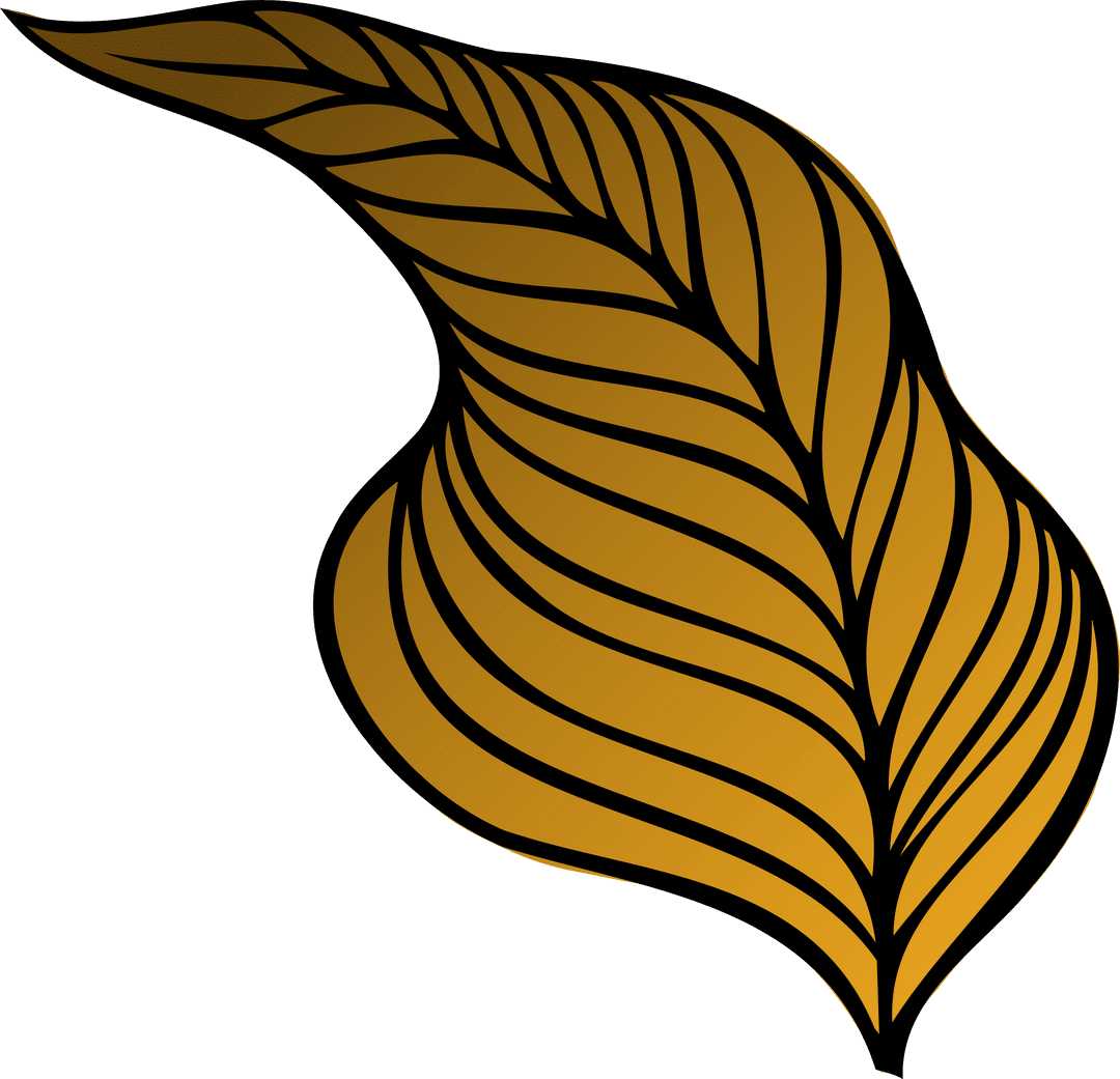 Stylized Golden Leaf with Elegant Veins on Transparent Backdrop