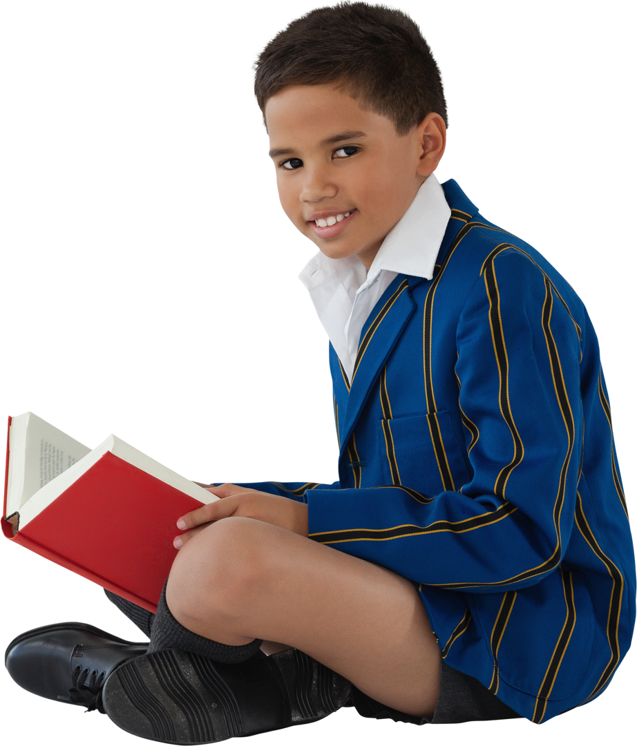 Smiling Schoolboy in Uniform Reading Transparent - Download Free Stock Images Pikwizard.com