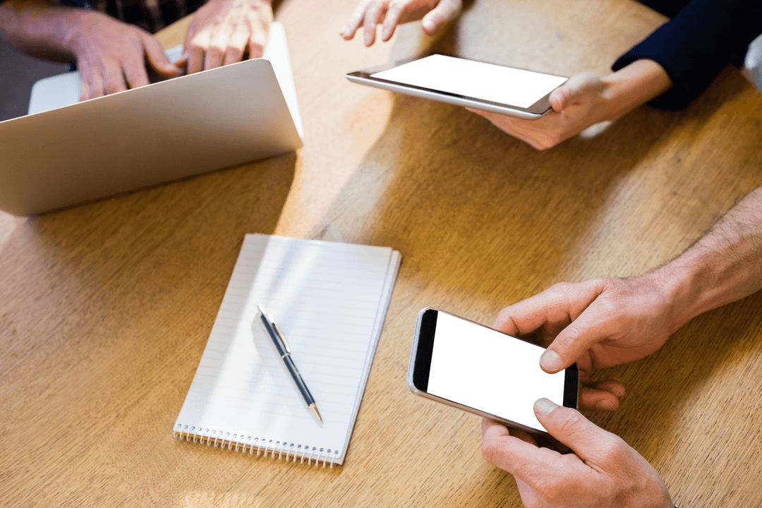Business Team Using Technology Devices Transparent Perspective