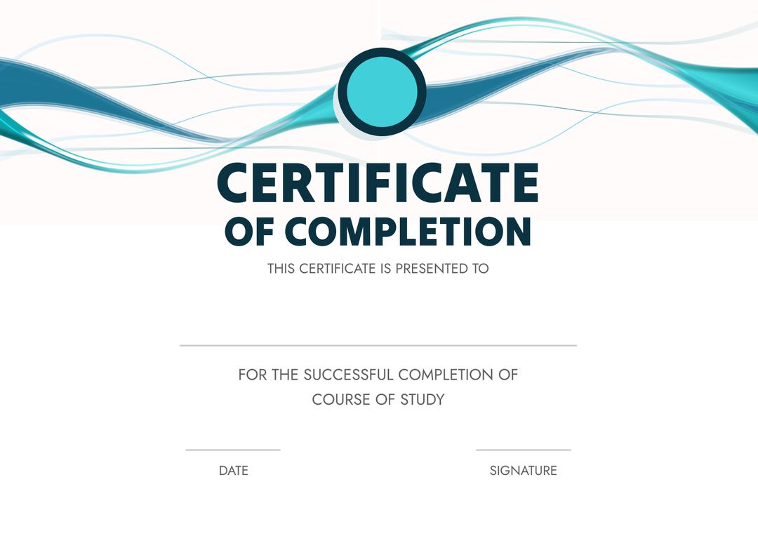 Certificate of Completion Template with Blue Accents for Course of Study - Download Free Stock Templates Pikwizard.com