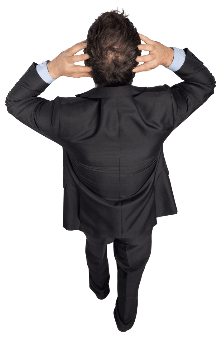 Transparent View Stressed Businessman Hands On Head Suit