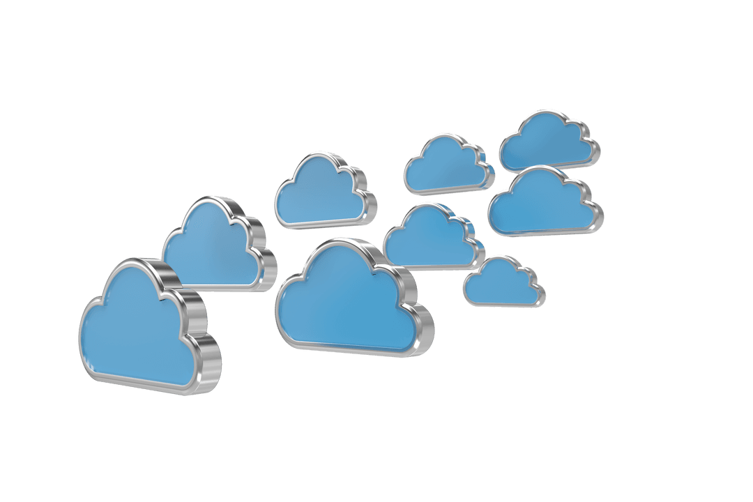 Digital Illustration of Blue Clouds on Transparent Background