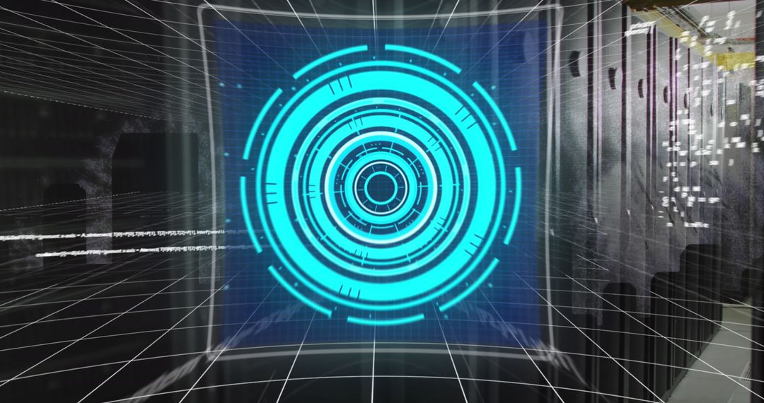 Futuristic Interface Overlays in Data Server Room