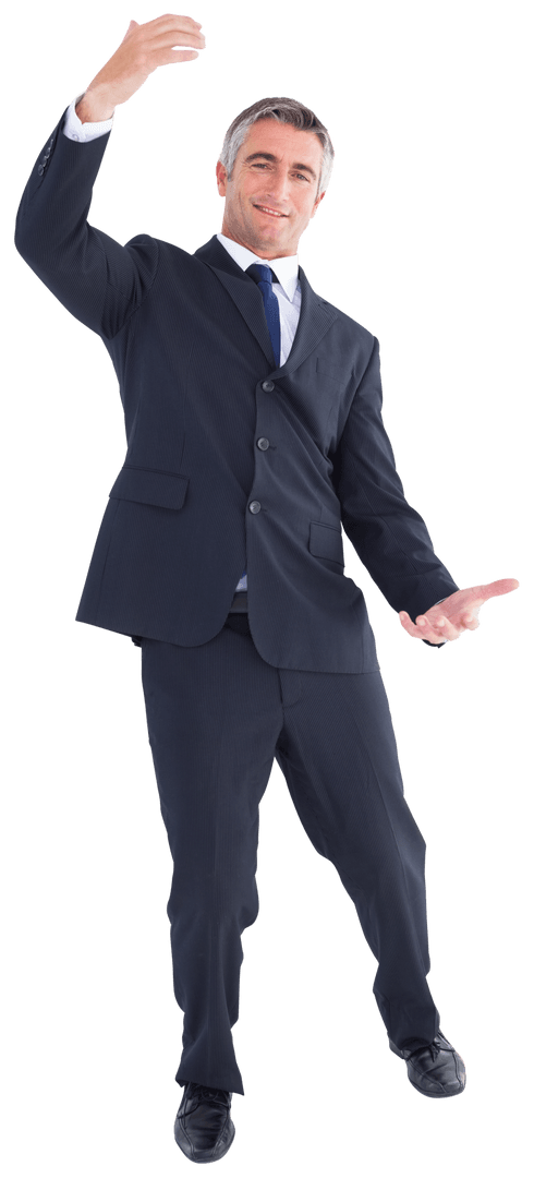 Transparent Full Length Corporate Man Gesturing with Confidence