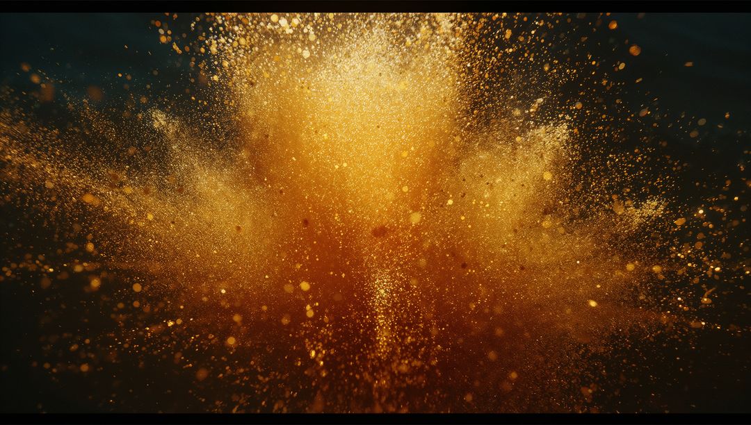 Explosive Burst of Golden Powder Shimmering in Dark Space