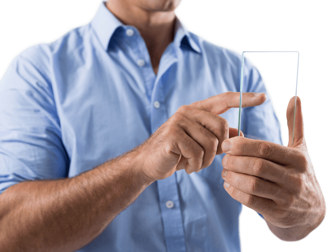 Person Using Transparent Smartphone with Futuristic Design