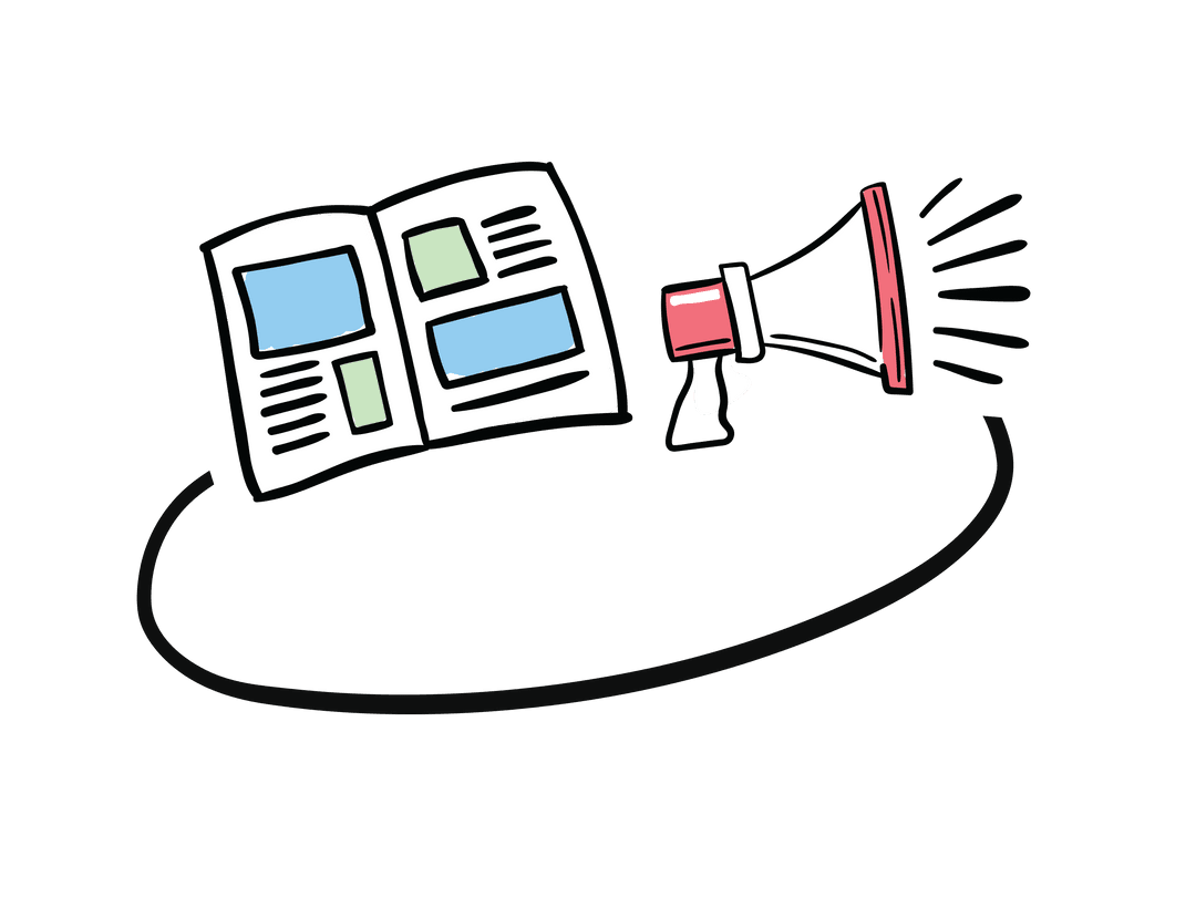Megaphone and Newspaper on Transparent Background Illustrating Information