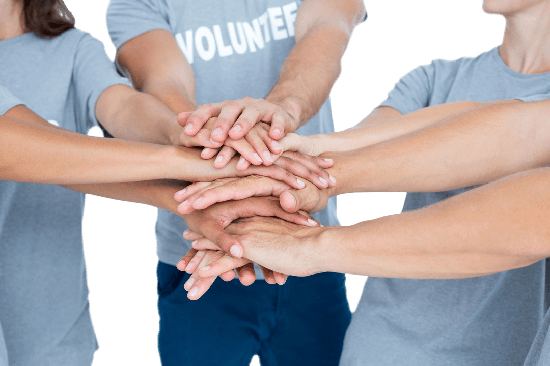 Collective Hands of Volunteers Showing Unity on Transparent Background