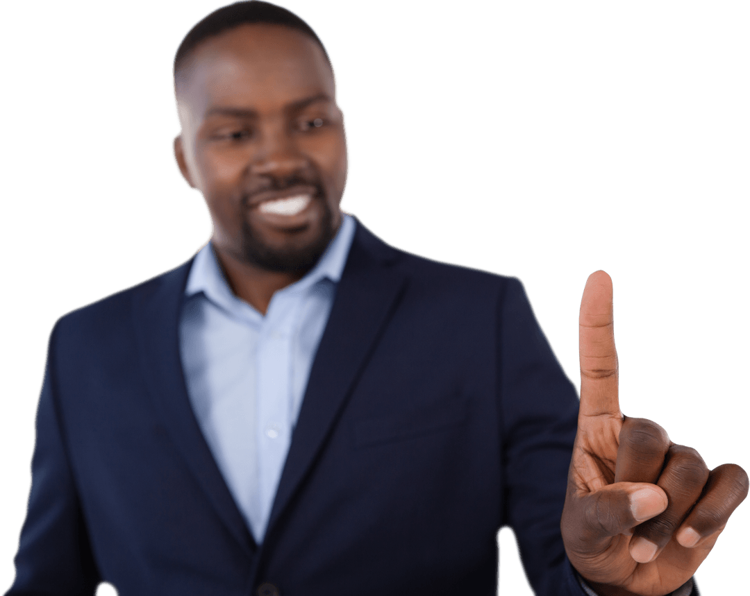 Transparent Image of Businessman Pointing and Smiling