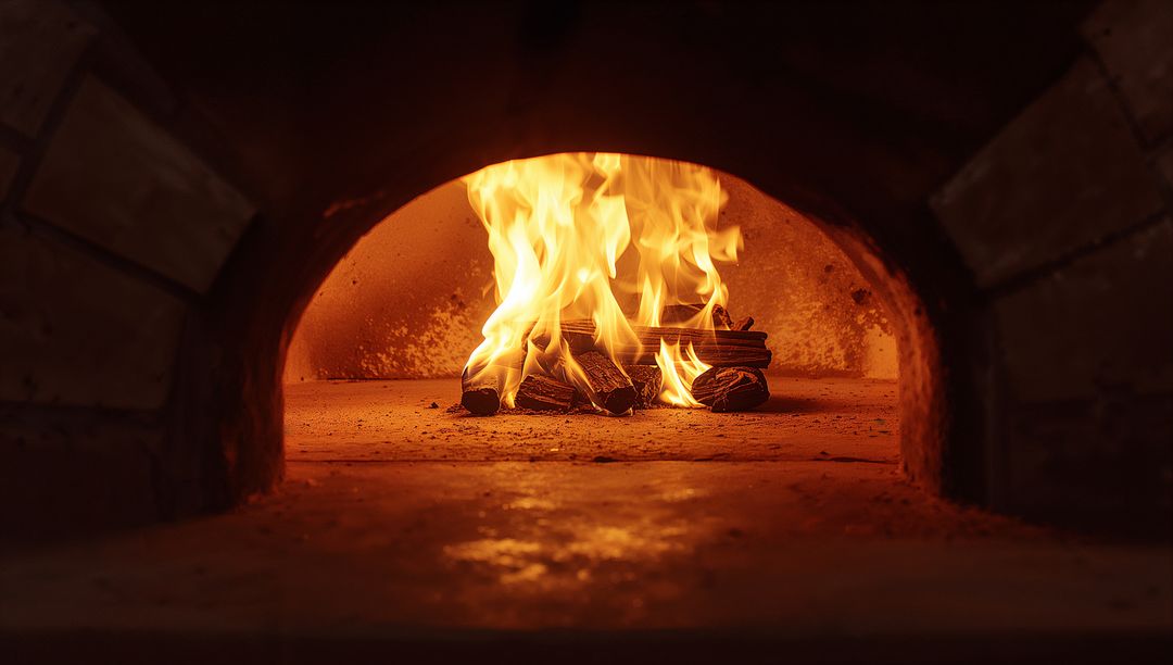 Flickering Flames in Rustic Firebrick Oven Cooking Experience