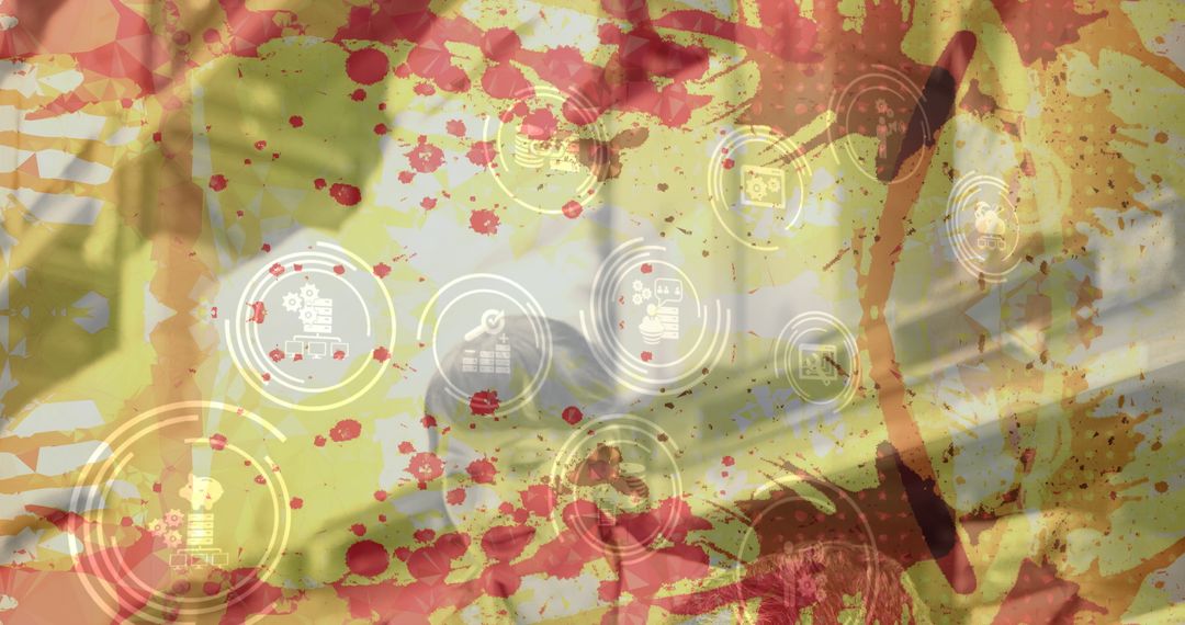 Abstract Digital Network with Woman's Silhouette and Icon Overlay