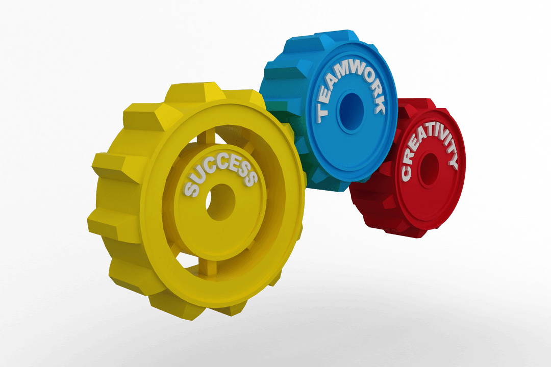 Colorful Cogs Highlighting Success, Teamwork, Creativity