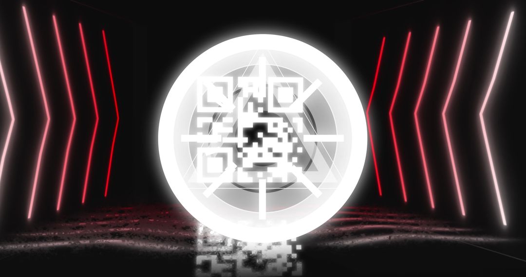 Glowing QR Code with Neon Geometric Background for Tech Themes