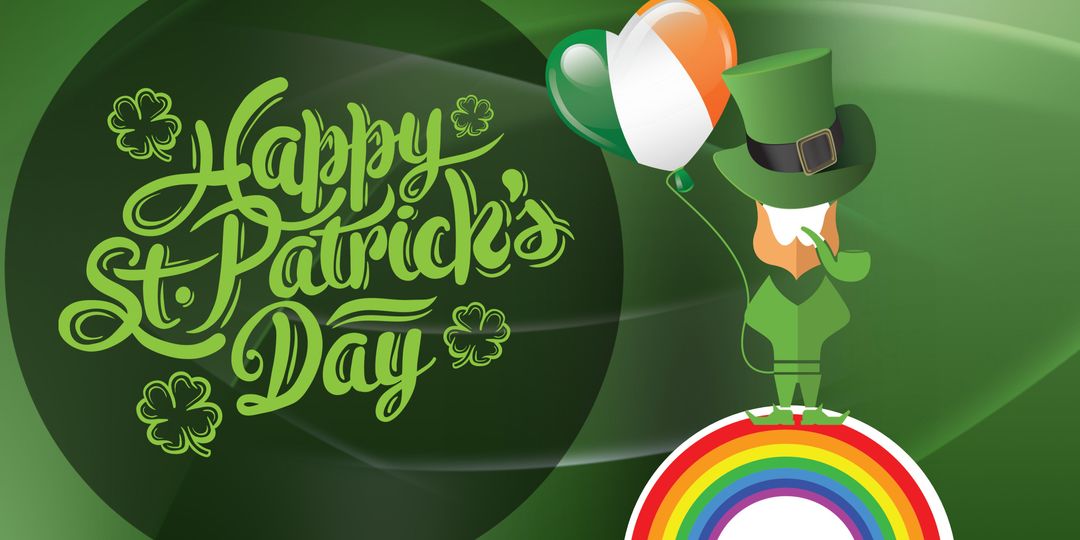 St. Patrick's Day Leprechaun with Shamrocks and Rainbow