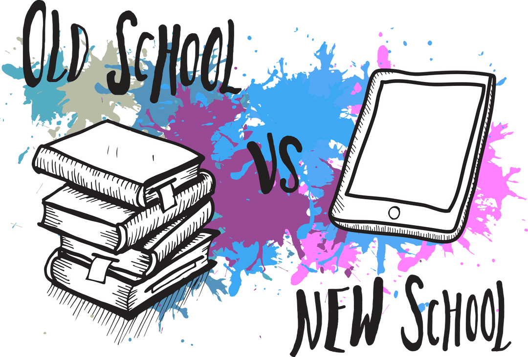 Transparent Illustration Comparing Old versus New School Materials