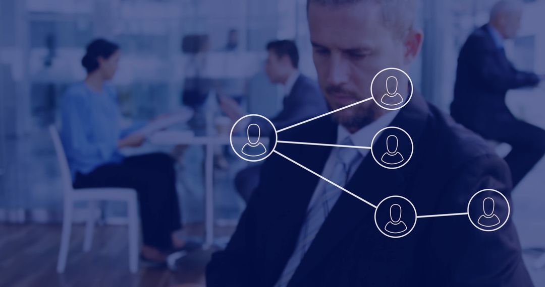 Businessman Exploring Digital Network in Modern Office