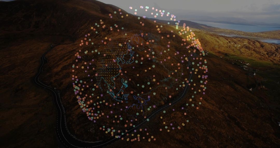 Futuristic Data Globe Over Scenic Hillside