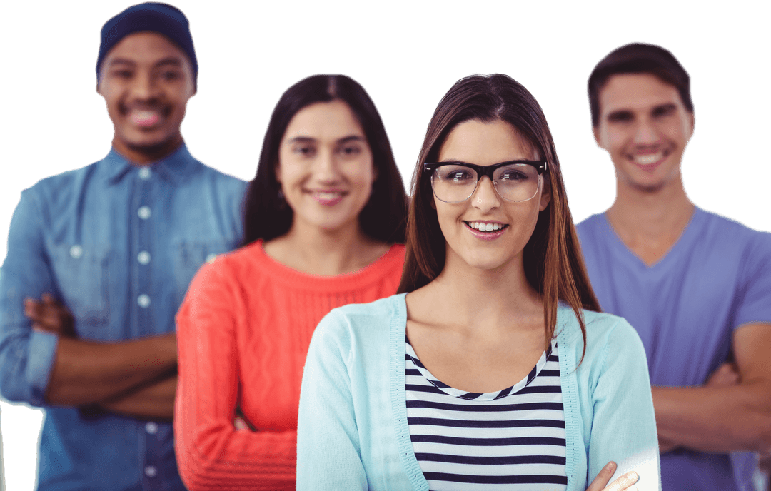 Transparent Diverse Creative Team Smiling Confident with Arms Crossed
