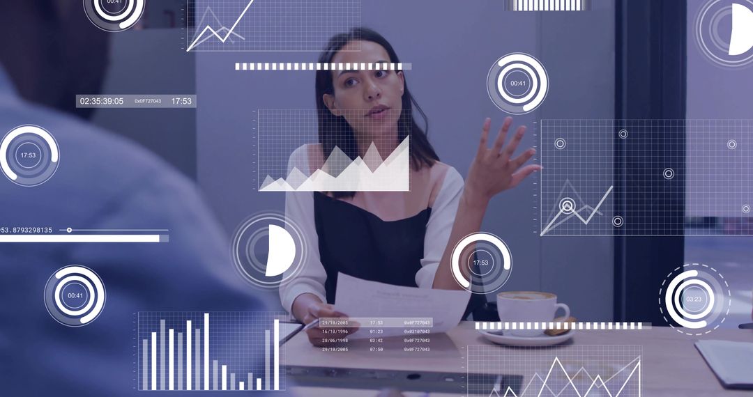 Executive Presenting Data with Digital Graphs in Modern Office