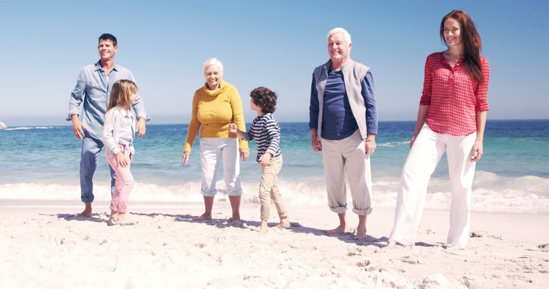 Multigenerational Family Enjoying Beach Vacation on Sunny Day - Free Images, Stock Photos and Pictures on Pikwizard.com