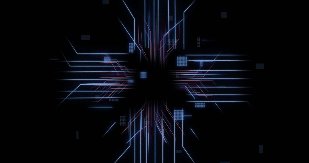 Futuristic Digital Circuit with Data Flow on Black Background