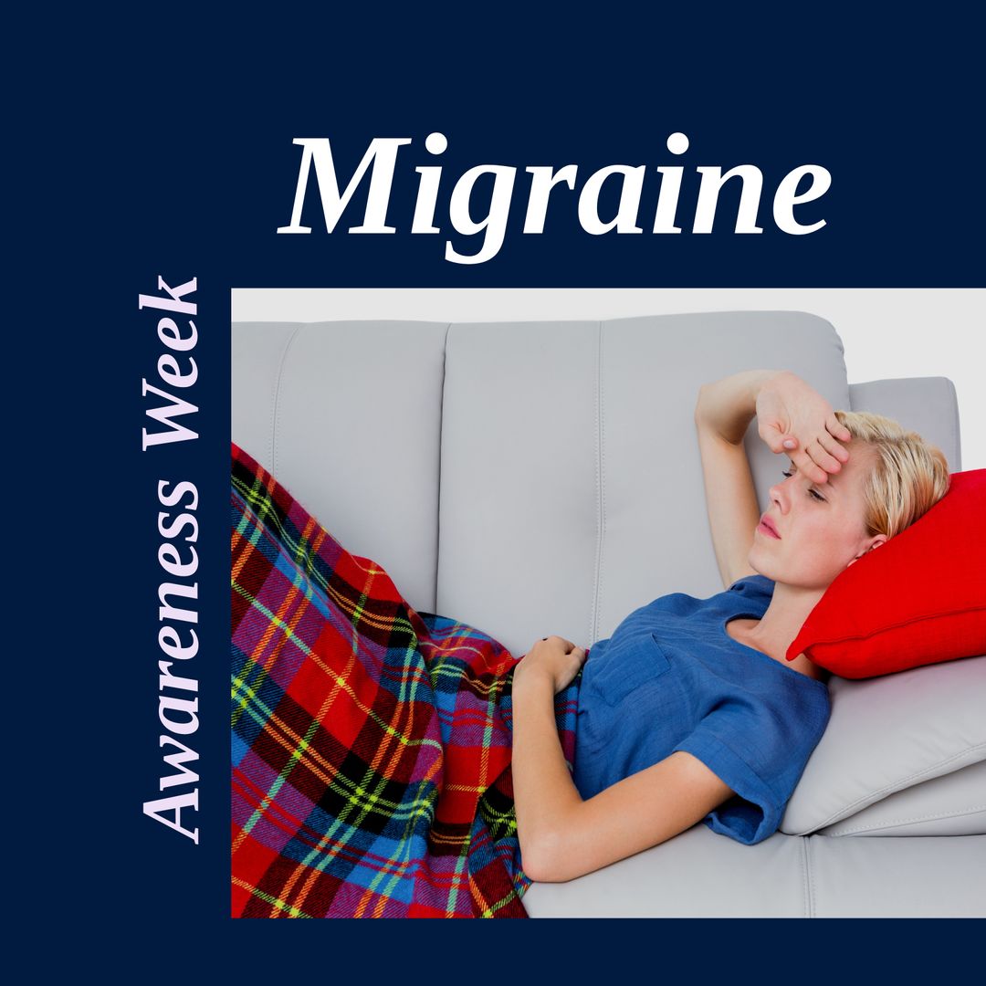 Woman with Migraine Reclining on Sofa During Awareness Week