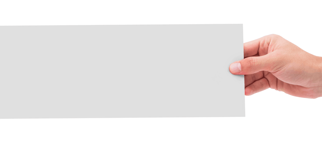 Caucasian Hand Holding White Card on Transparent Background