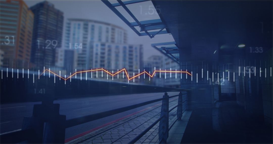 Financial Data Displayed Against Modern City Background at Twilight