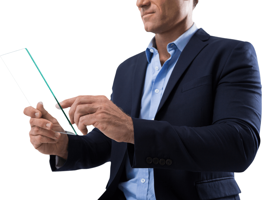 Businessman Using Innovative Transparent Tablet Technology