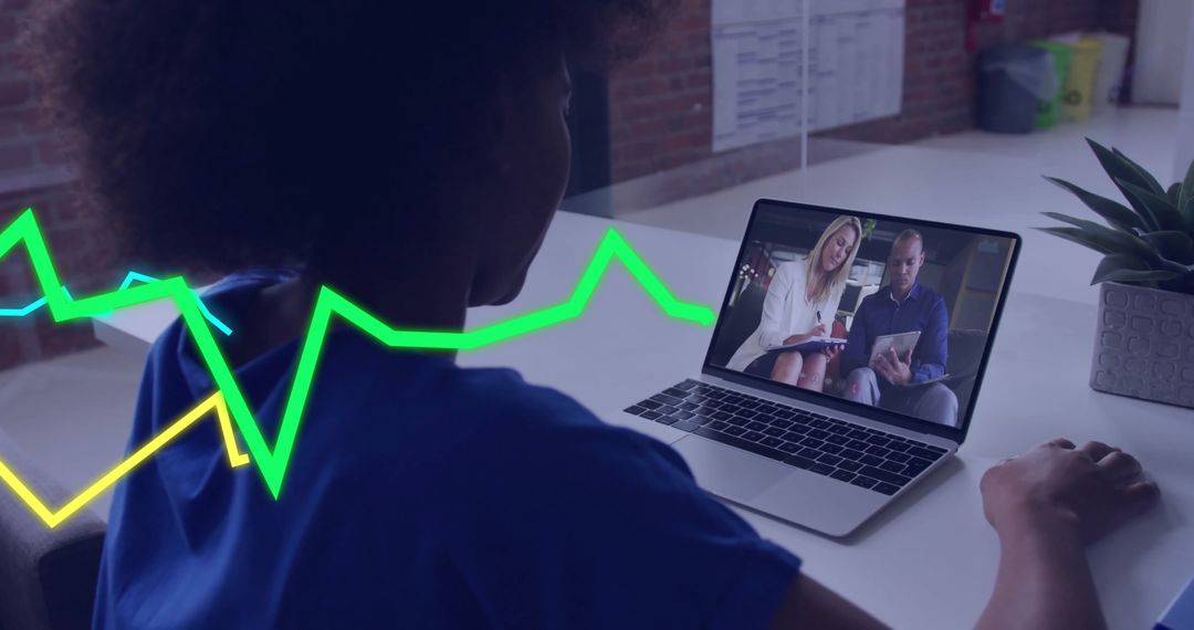 Remote Team Meeting with Technology Overlay in Modern Office