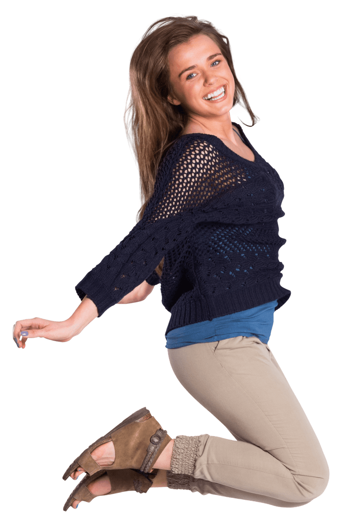 Cheerful Woman Jumping Joyfully in Transparent Background