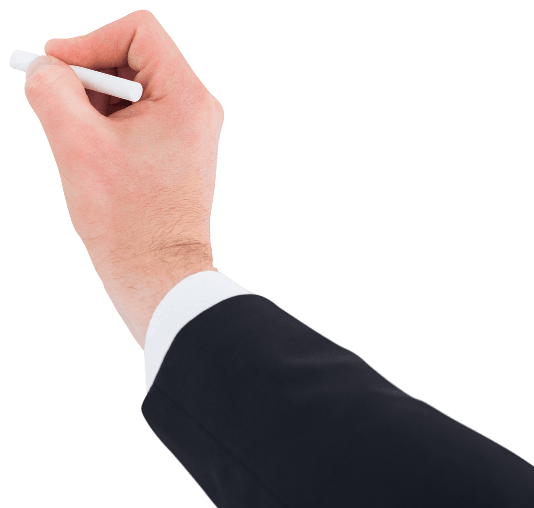 Transparent Hand Businessman Writing with White Chalk