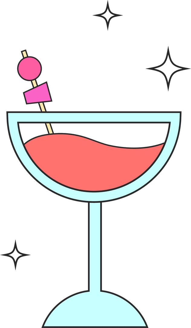 Transparent Minimalist Coupe Glass with Red Drink and Garnishes