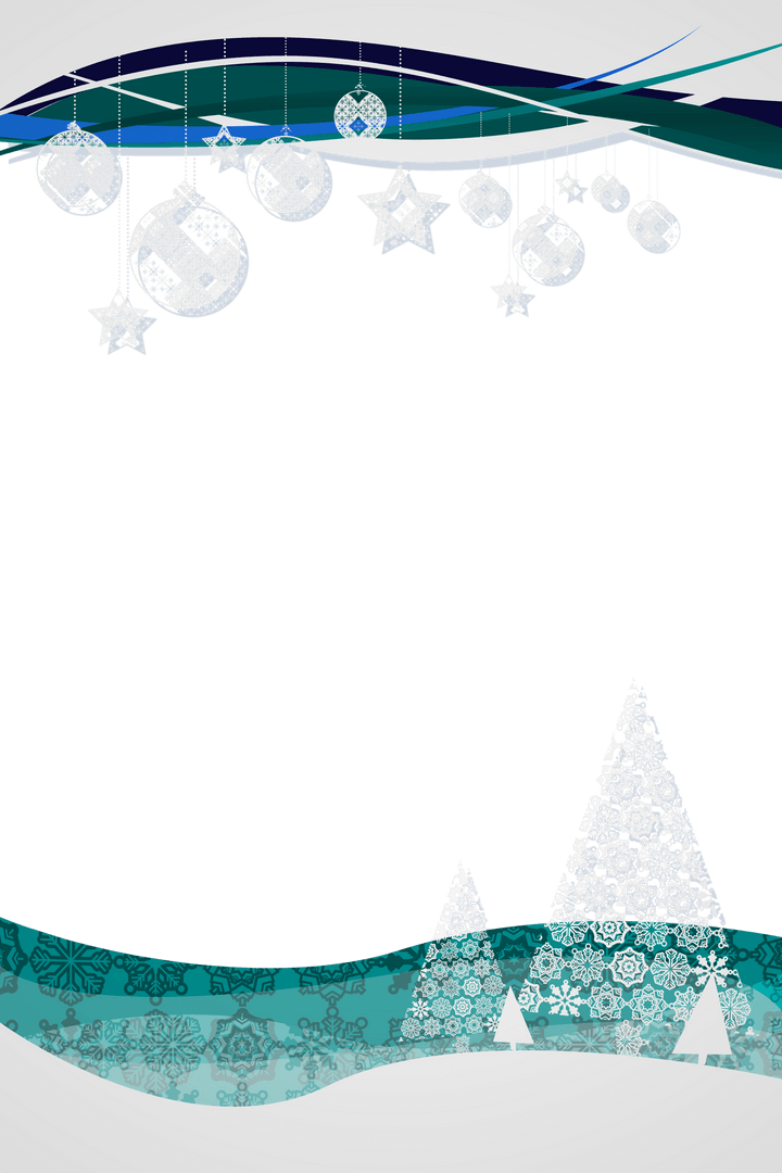 Christmas Ornaments Hanging with Winter Trees on Transparent Background