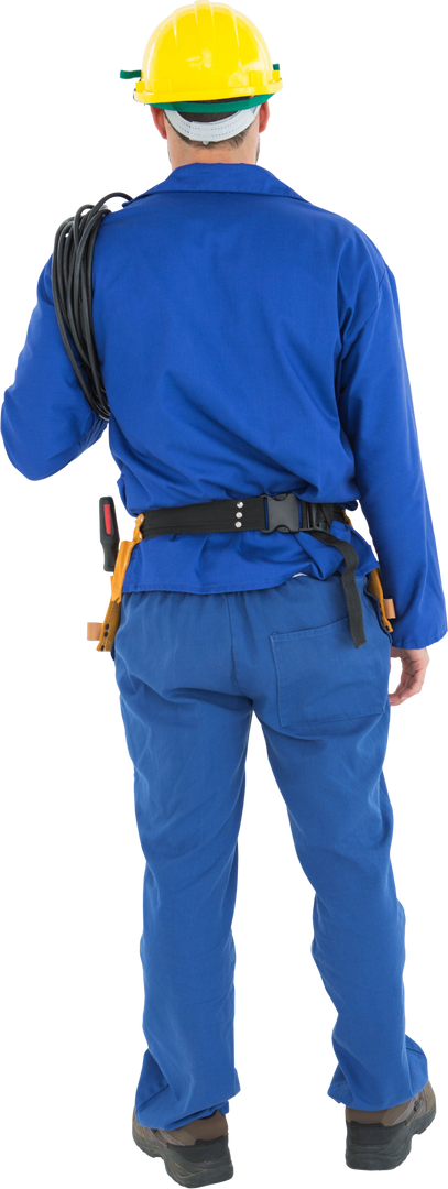 Transparent Rear View of Construction Worker Holding Power Cable - Download Free Stock Images Pikwizard.com